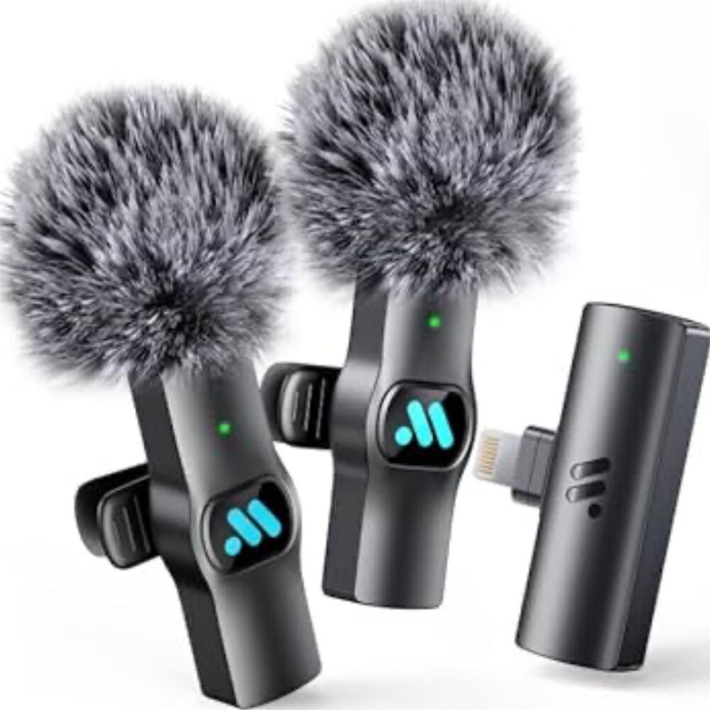 2pcs Mini Microphone for iPhone7-14 iPad Video Recording, Lavalier Wireless Micr